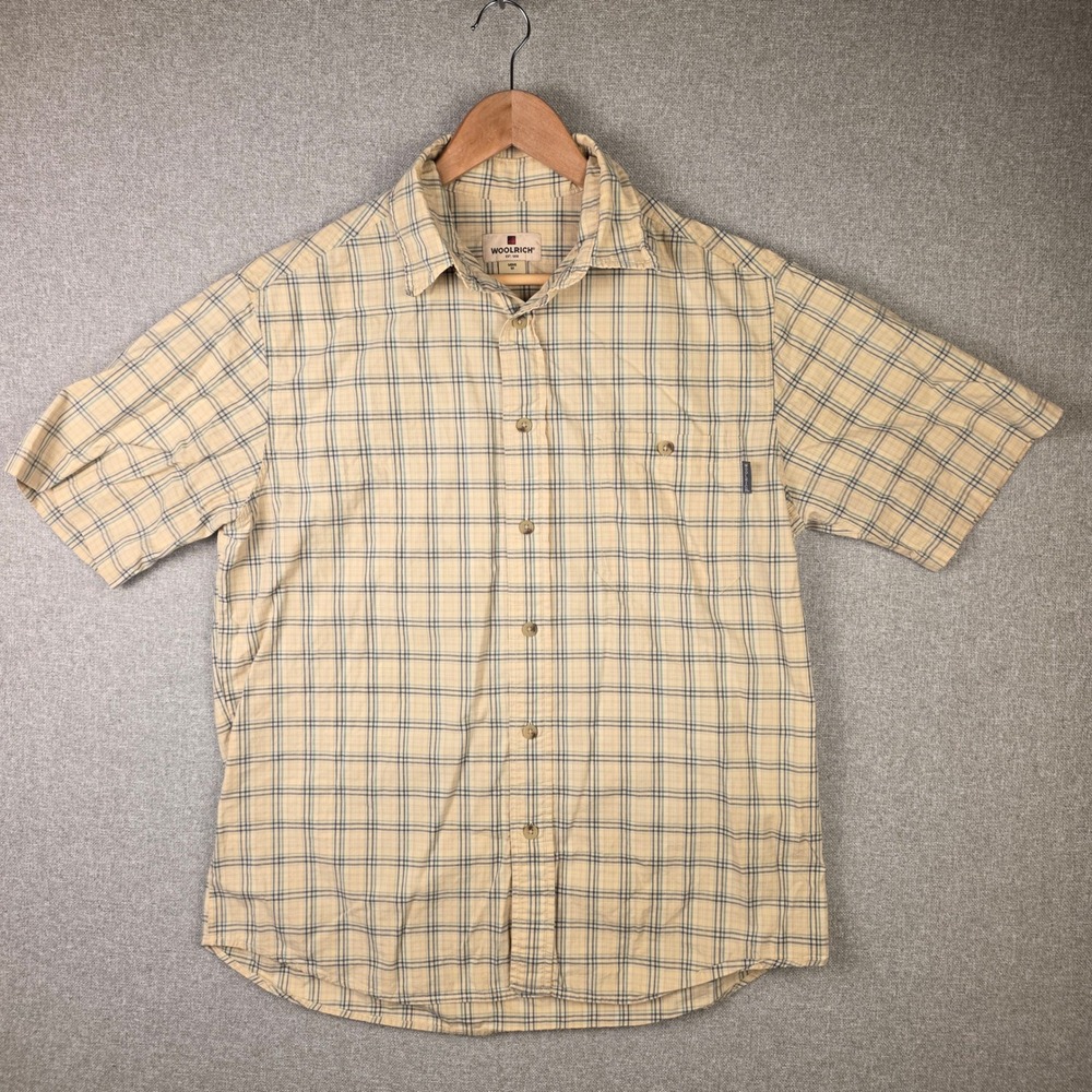 Woolrich Mens Medium Old Money Yellow Plaid Short Sleeve Button Up Shirt